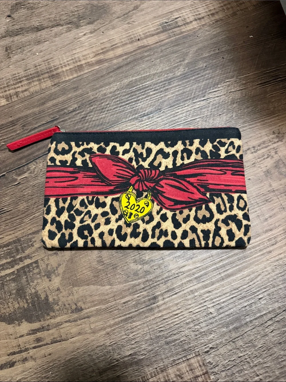 Brighton Leopard Print Wristlet Pouch with Red Heart